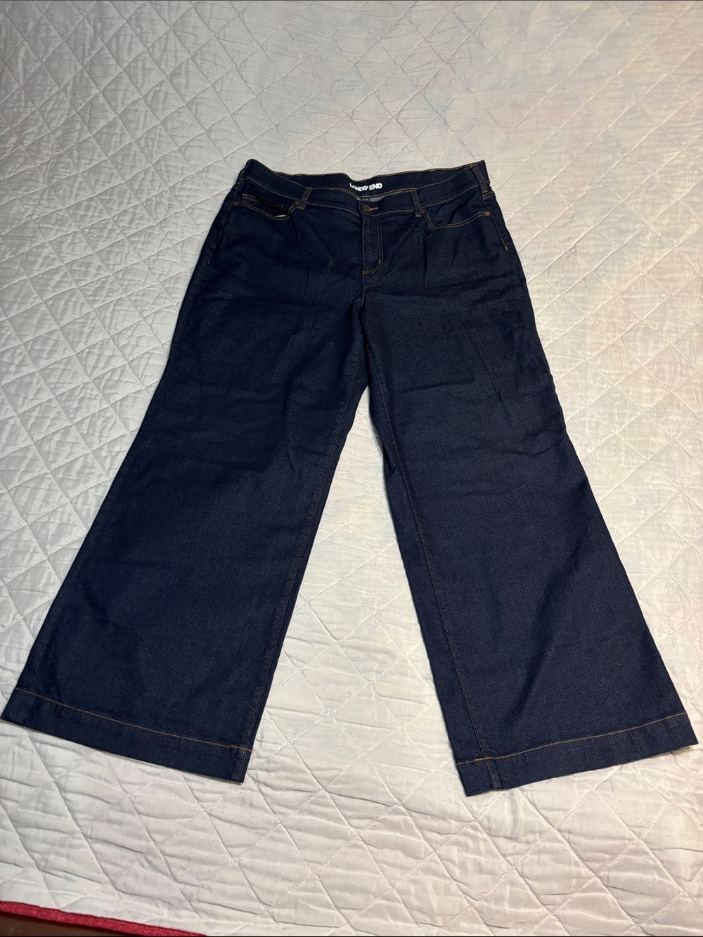 Lands' End Navy Wide-Leg Flare Jeans